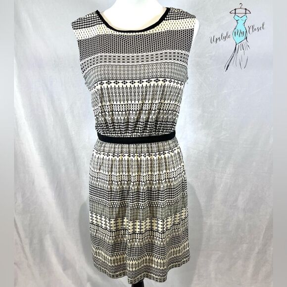 Ann Taylor Loft ivory and black geometric print dress size small - Picture 2 of 7